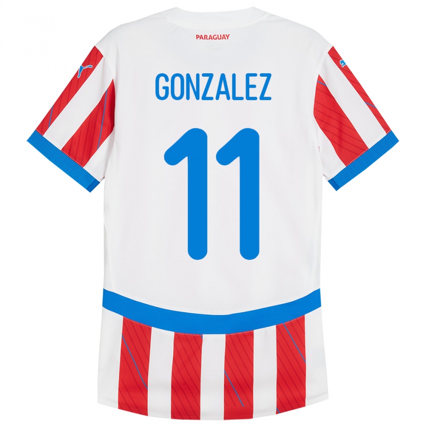 Női Paraguay Enso González #11 Fehér Piros Hazai Jersey 24-26 Mez Póló Ing