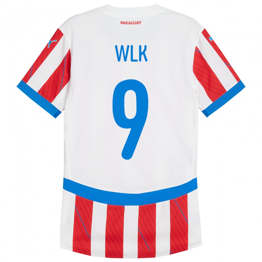 Női Paraguay Allan Wlk #9 Fehér Piros Hazai Jersey 24-26 Mez Póló Ing