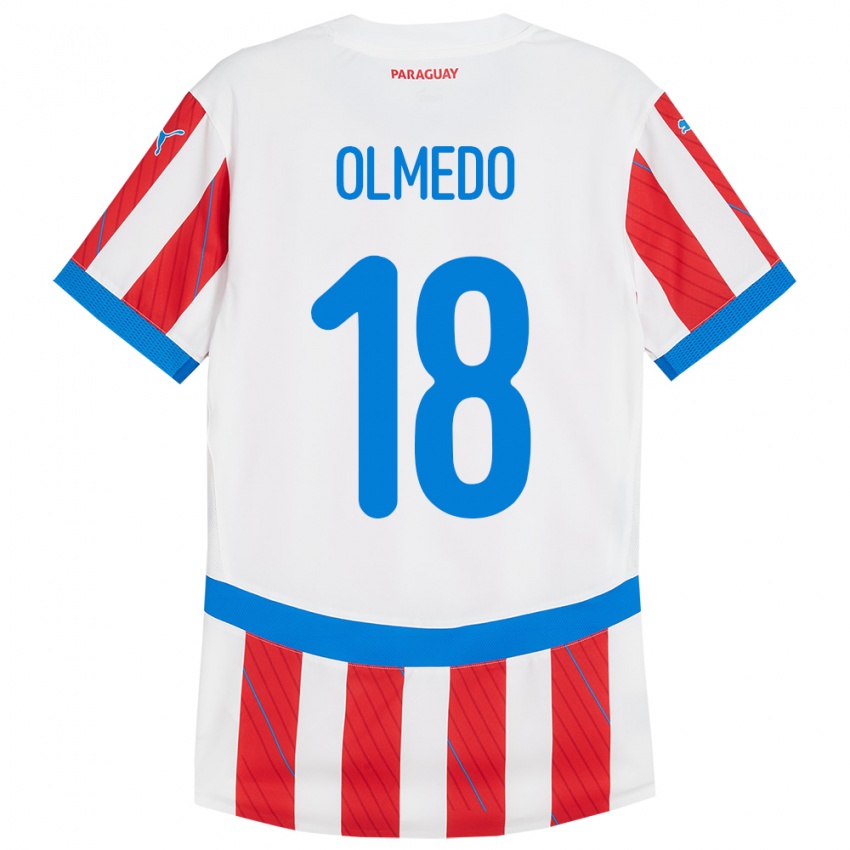 Női Paraguay Cesar Olmedo #18 Fehér Piros Hazai Jersey 24-26 Mez Póló Ing