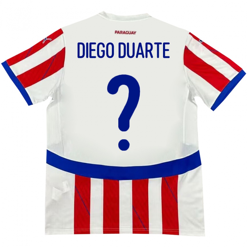 Női Paraguay Diego Duarte #0 Fehér Piros Hazai Jersey 24-26 Mez Póló Ing