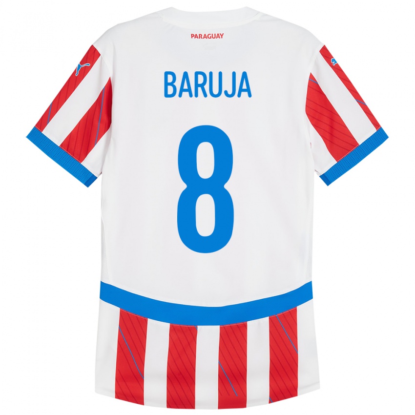 Női Paraguay Fabrizio Baruja #8 Fehér Piros Hazai Jersey 24-26 Mez Póló Ing