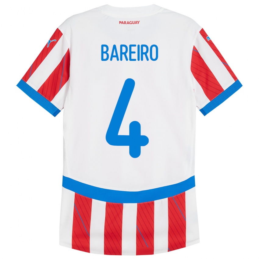 Női Paraguay Daysy Bareiro #4 Fehér Piros Hazai Jersey 24-26 Mez Póló Ing