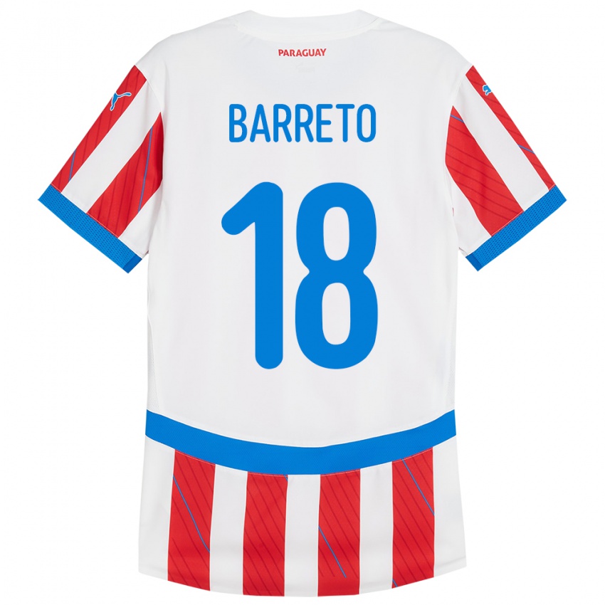 Női Paraguay Liz Barreto #18 Fehér Piros Hazai Jersey 24-26 Mez Póló Ing