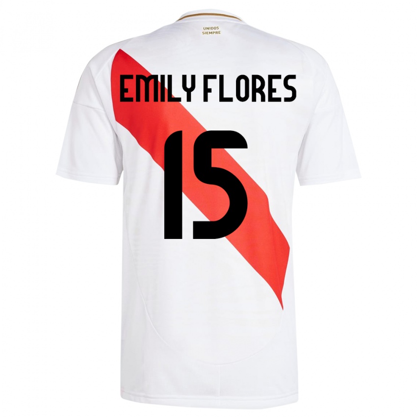 Női Peru Emily Flores #15 Fehér Hazai Jersey 24-26 Mez Póló Ing