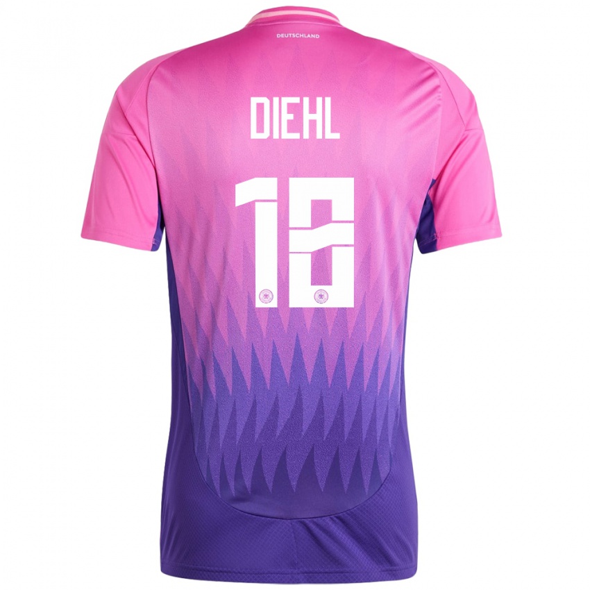 Női Németország Justin Diehl #18 Pink Lila Idegenbeli Jersey 24-26 Mez Póló Ing