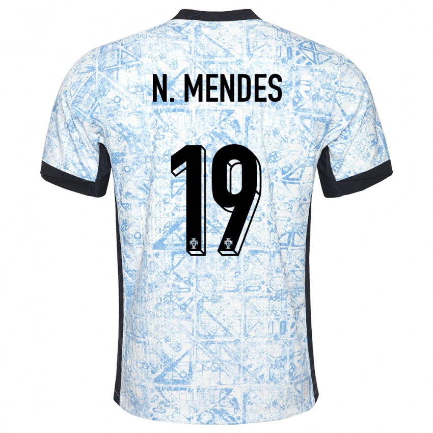 Női Portugália Nuno Mendes #19 Krémkék Idegenbeli Jersey 24-26 Mez Póló Ing