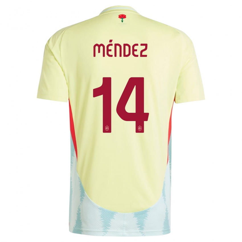 Női Spanyolország Maria Mendez #14 Sárga Idegenbeli Jersey 24-26 Mez Póló Ing