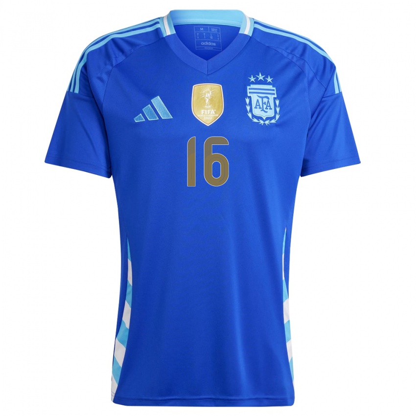 Női Argentína Giovani Lo Celso #16 Kék Idegenbeli Jersey 24-26 Mez Póló Ing