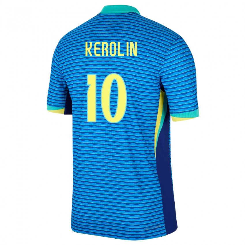 Női Brazília Kerolin Nicoli #10 Kék Idegenbeli Jersey 24-26 Mez Póló Ing