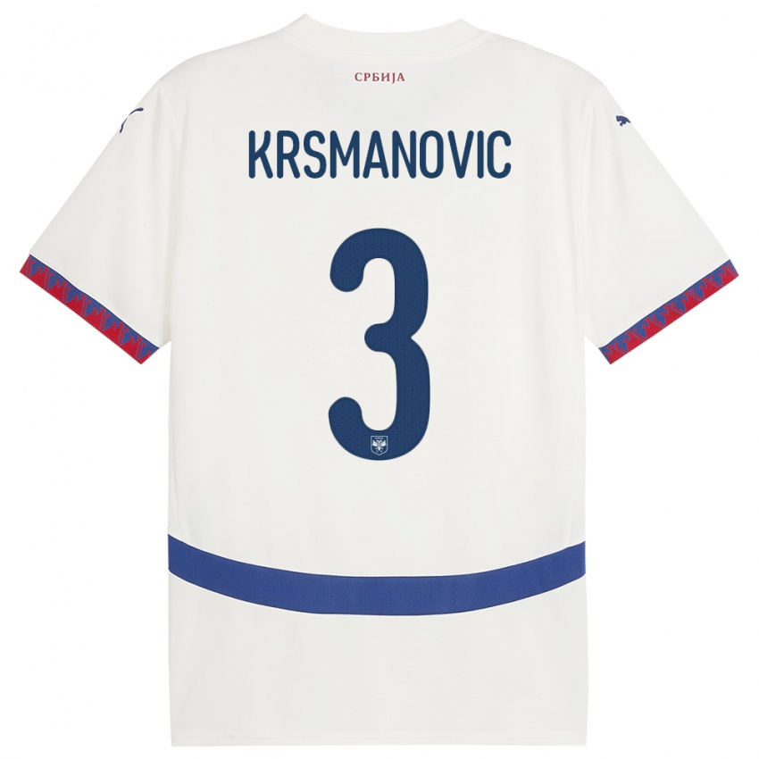 Női Szerbia Nemanja Krsmanovic #3 Fehér Idegenbeli Jersey 24-26 Mez Póló Ing