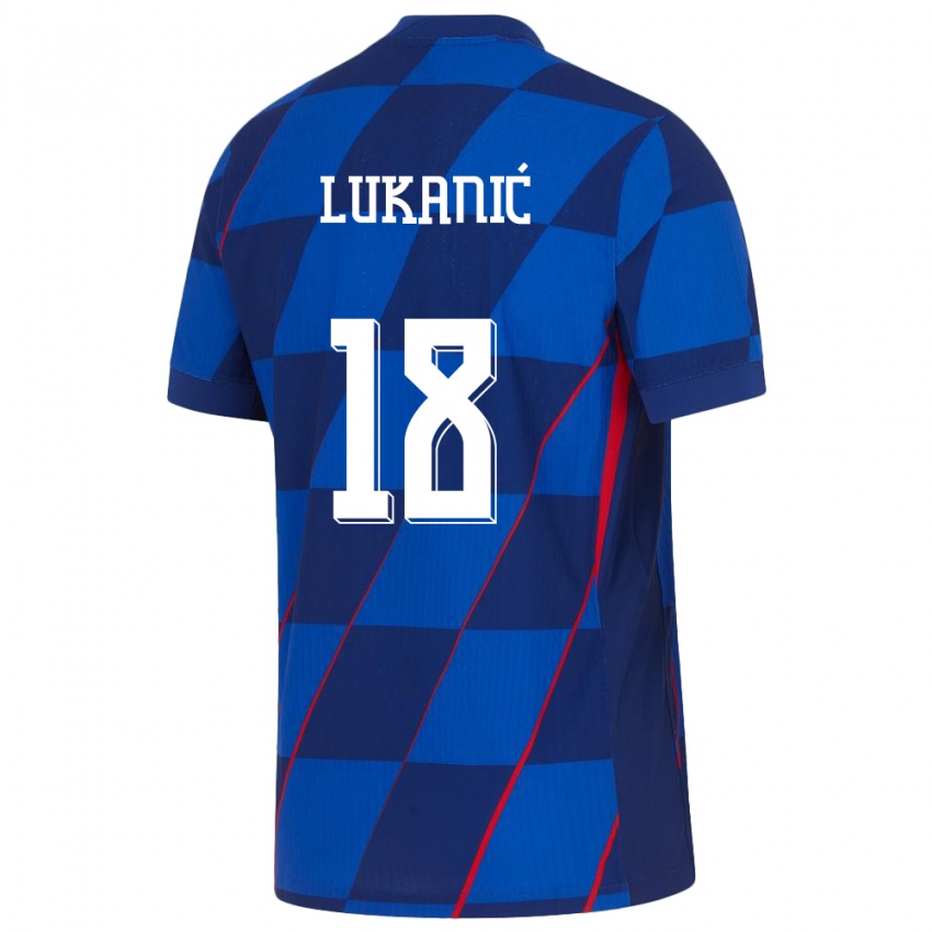 Női Horvátország Luka Lukanic #18 Kék Idegenbeli Jersey 24-26 Mez Póló Ing