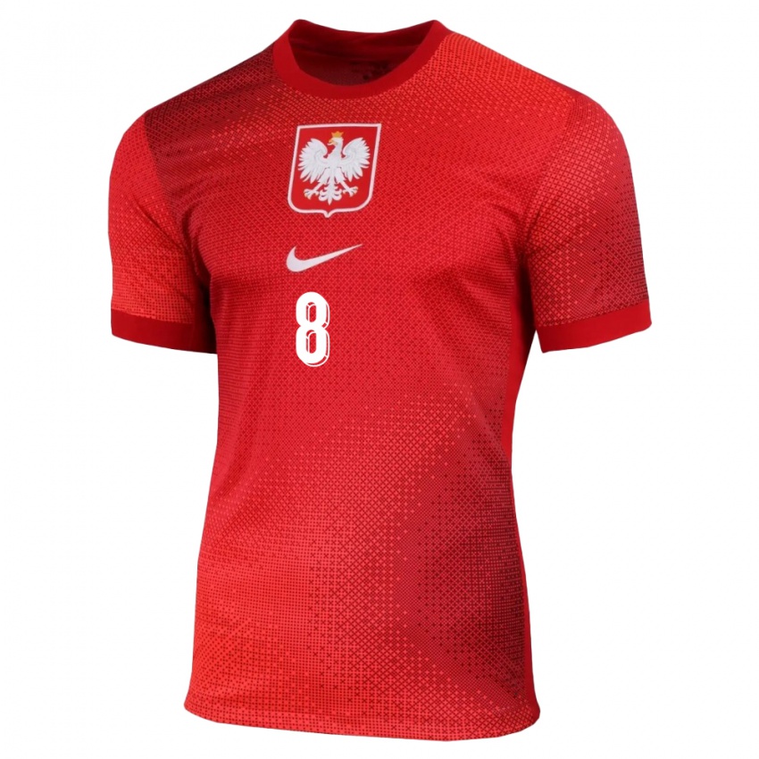 Női Lengyelország Szczepan Mucha #8 Piros Idegenbeli Jersey 24-26 Mez Póló Ing