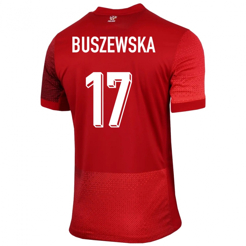 Női Lengyelország Zofia Buszewska #17 Piros Idegenbeli Jersey 24-26 Mez Póló Ing