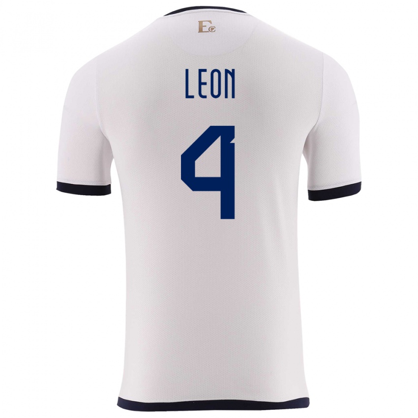 Női Ecuador Fernando Leon #4 Fehér Idegenbeli Jersey 24-26 Mez Póló Ing