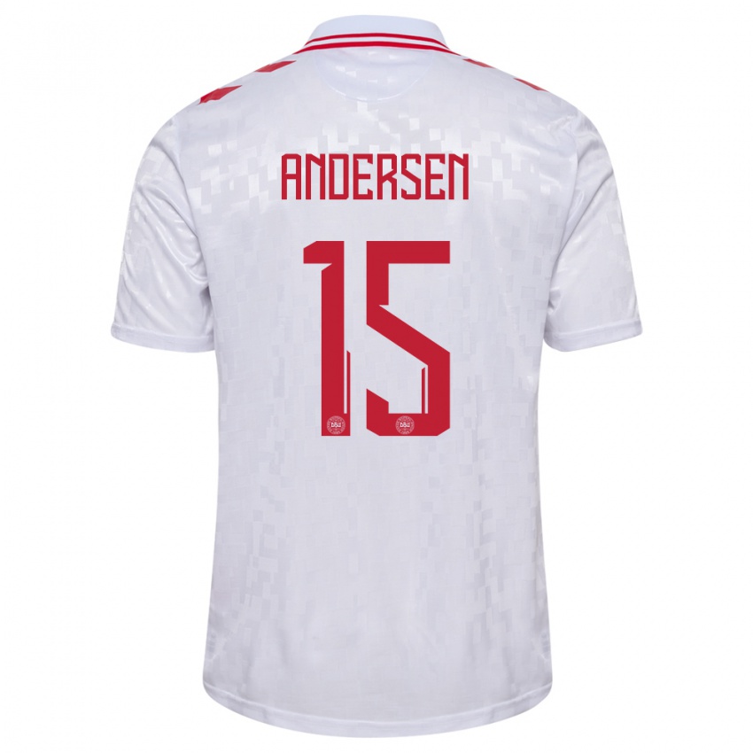 Női Dánia Jacob Andersen #15 Fehér Idegenbeli Jersey 24-26 Mez Póló Ing