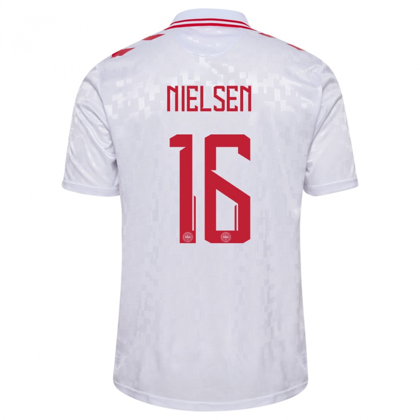 Női Dánia Magnus Nielsen #16 Fehér Idegenbeli Jersey 24-26 Mez Póló Ing