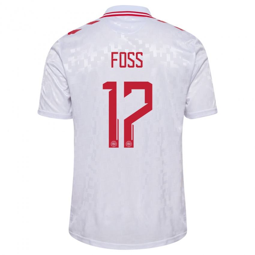 Női Dánia Jonathan Foss #17 Fehér Idegenbeli Jersey 24-26 Mez Póló Ing