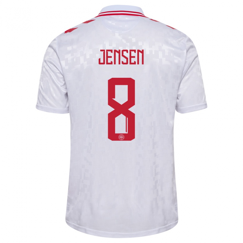 Női Dánia Tobias Lund Jensen #8 Fehér Idegenbeli Jersey 24-26 Mez Póló Ing