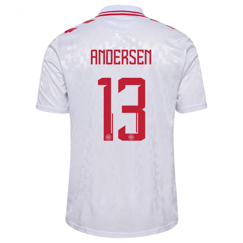 Női Dánia Frej Andersen #13 Fehér Idegenbeli Jersey 24-26 Mez Póló Ing