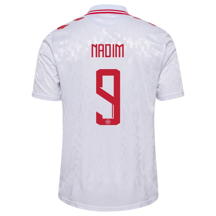 Női Dánia Nadia Nadim #9 Fehér Idegenbeli Jersey 24-26 Mez Póló Ing