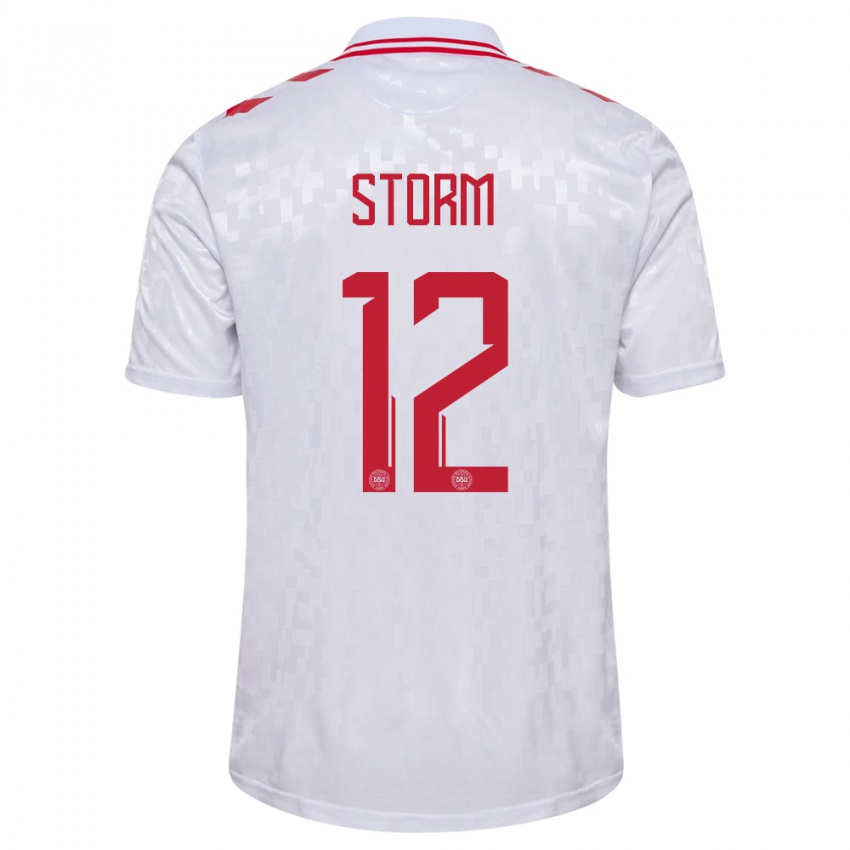 Női Dánia Tobias Storm #12 Fehér Idegenbeli Jersey 24-26 Mez Póló Ing