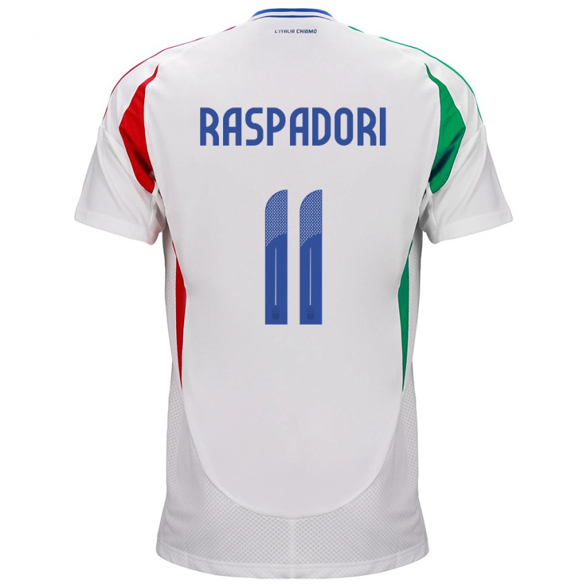 Női Olaszország Giacomo Raspadori #11 Fehér Idegenbeli Jersey 24-26 Mez Póló Ing
