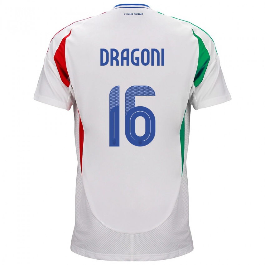 Női Olaszország Giulia Dragoni #16 Fehér Idegenbeli Jersey 24-26 Mez Póló Ing