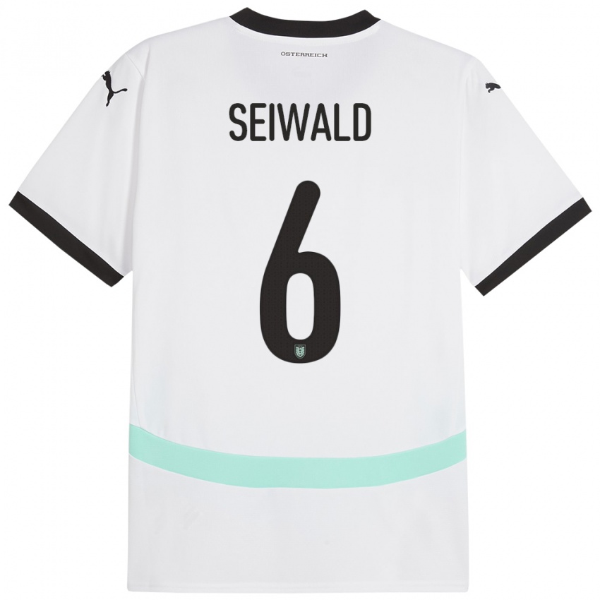 Női Ausztria Nicolas Seiwald #6 Fehér Idegenbeli Jersey 24-26 Mez Póló Ing