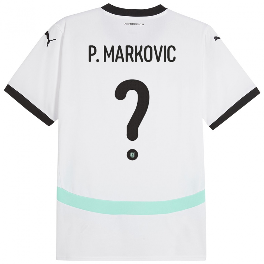 Női Ausztria Petar Markovic #0 Fehér Idegenbeli Jersey 24-26 Mez Póló Ing