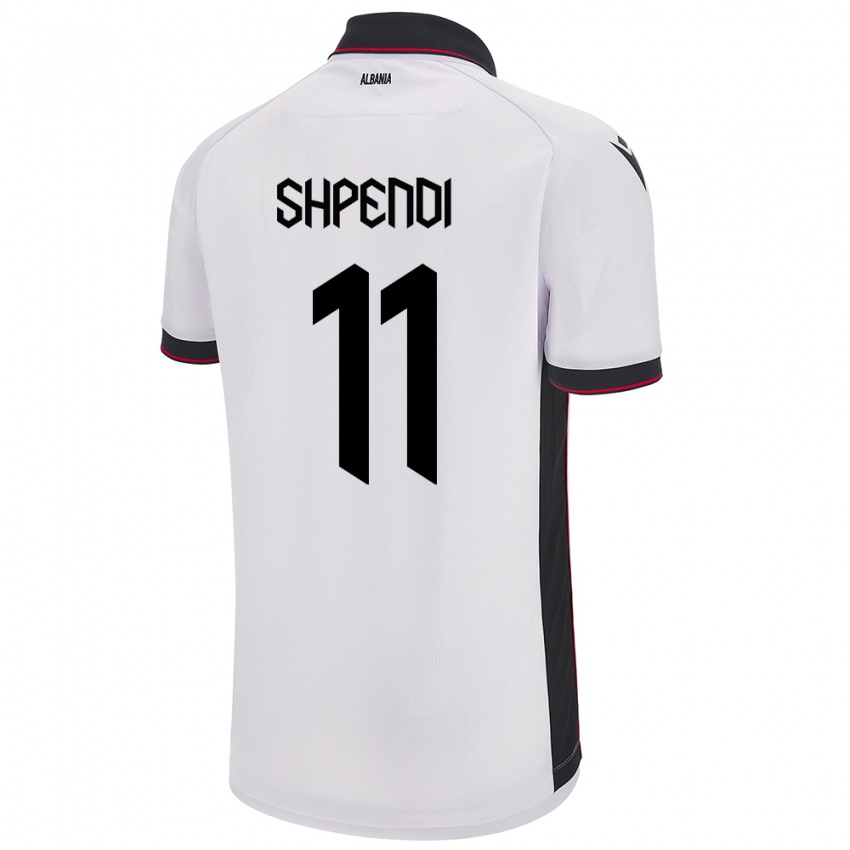 Női Albania Stiven Shpendi #11 Fehér Idegenbeli Jersey 24-26 Mez Póló Ing