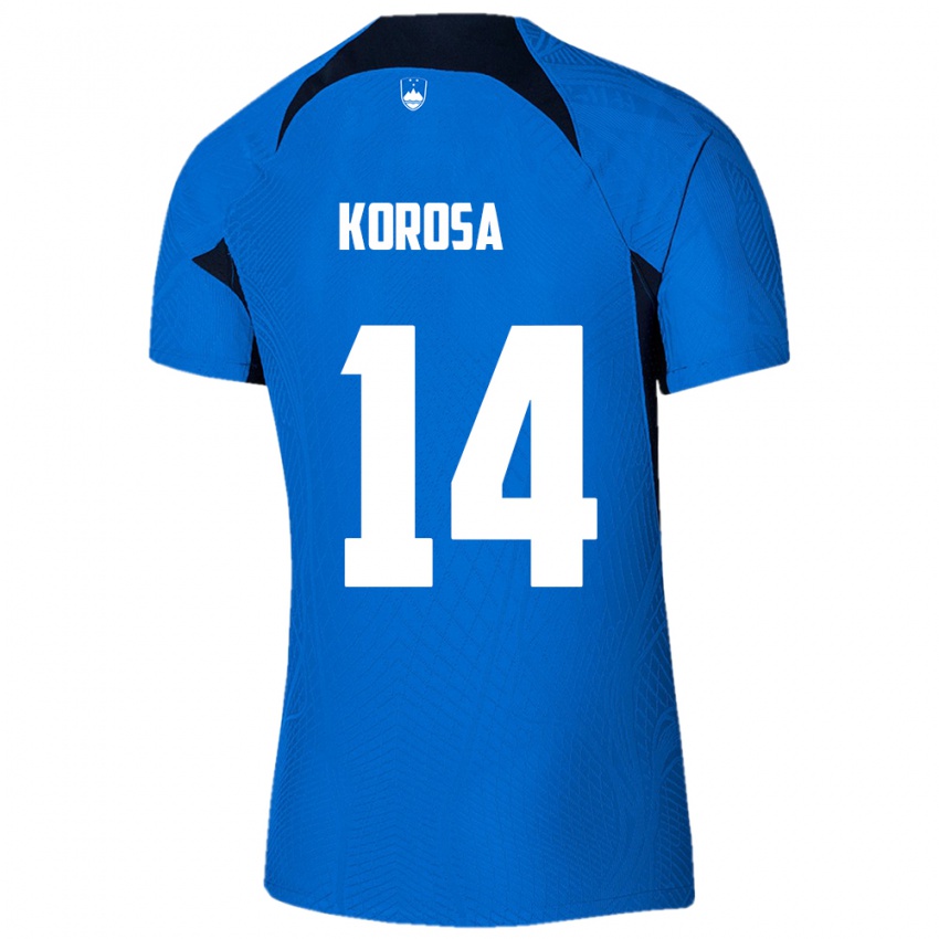 Női Szlovénia Anej Koroša #14 Kék Idegenbeli Jersey 24-26 Mez Póló Ing