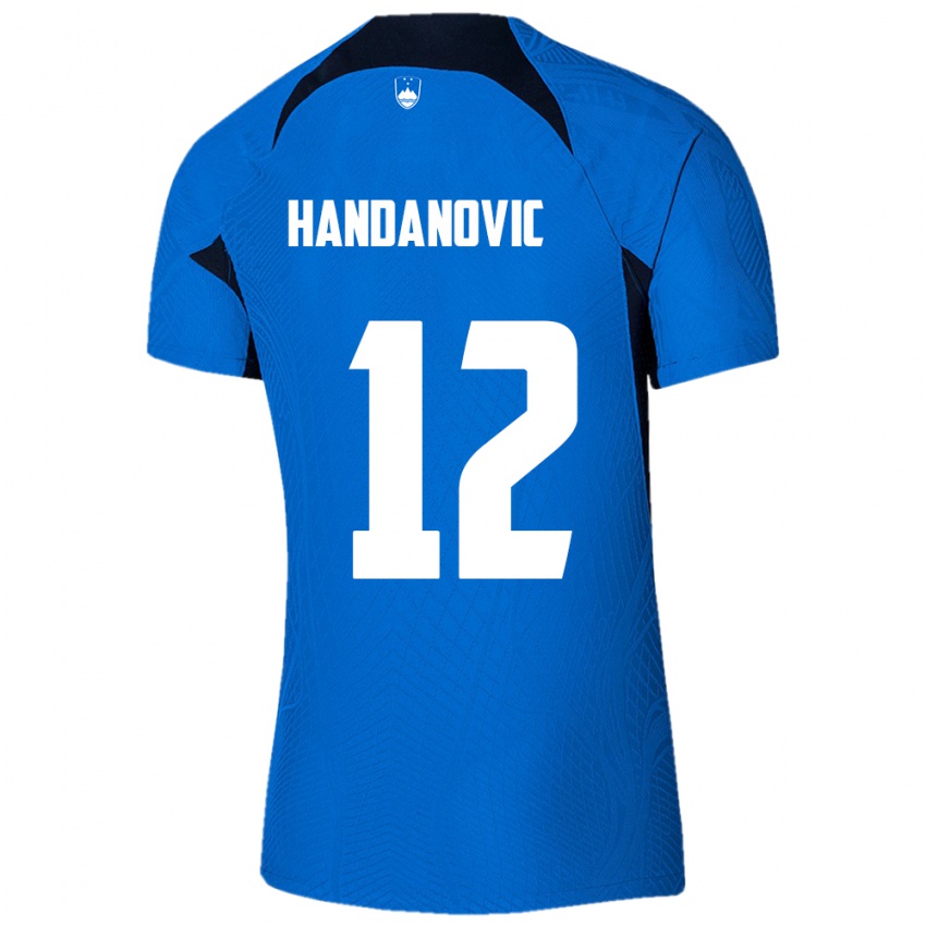 Női Szlovénia Tanej Handanovic #12 Kék Idegenbeli Jersey 24-26 Mez Póló Ing