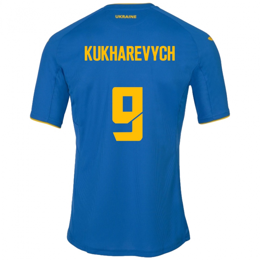 Női Ukrajna Mykola Kukharevych #9 Kék Idegenbeli Jersey 24-26 Mez Póló Ing