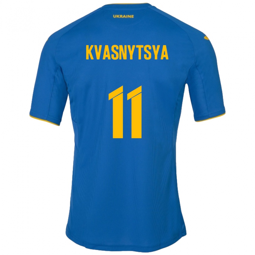 Női Ukrajna Ilya Kvasnytsya #11 Kék Idegenbeli Jersey 24-26 Mez Póló Ing