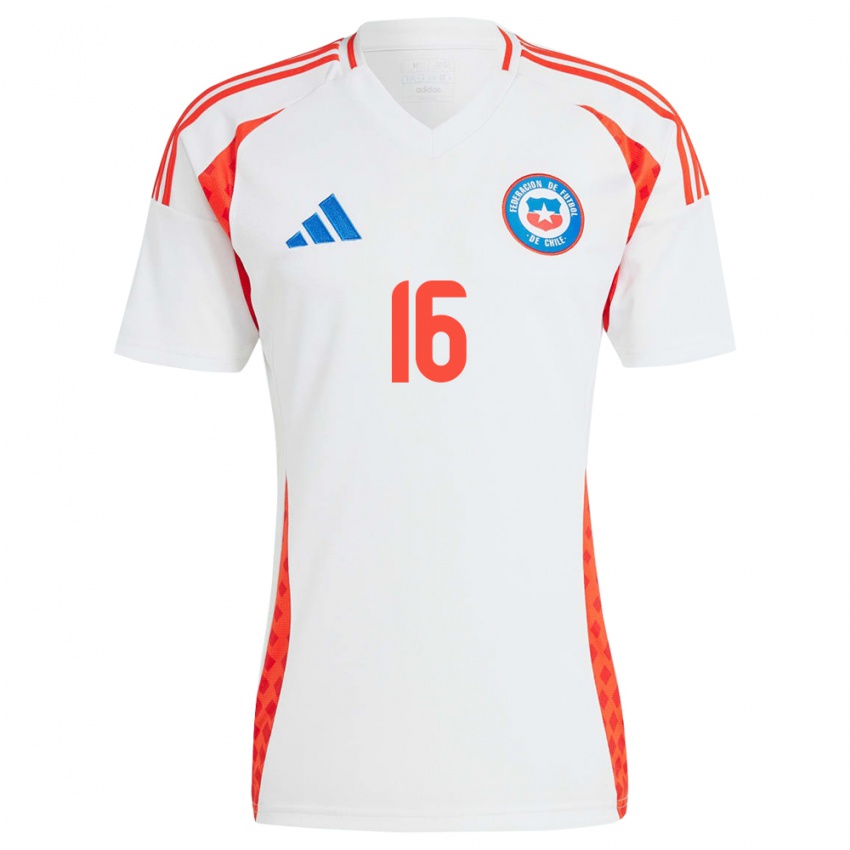 Női Chile Isidora Olave #16 Fehér Idegenbeli Jersey 24-26 Mez Póló Ing