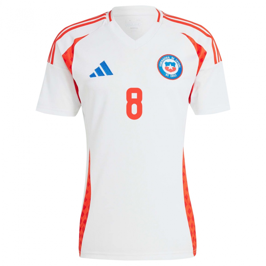 Női Chile Benjamín Ampuero #8 Fehér Idegenbeli Jersey 24-26 Mez Póló Ing