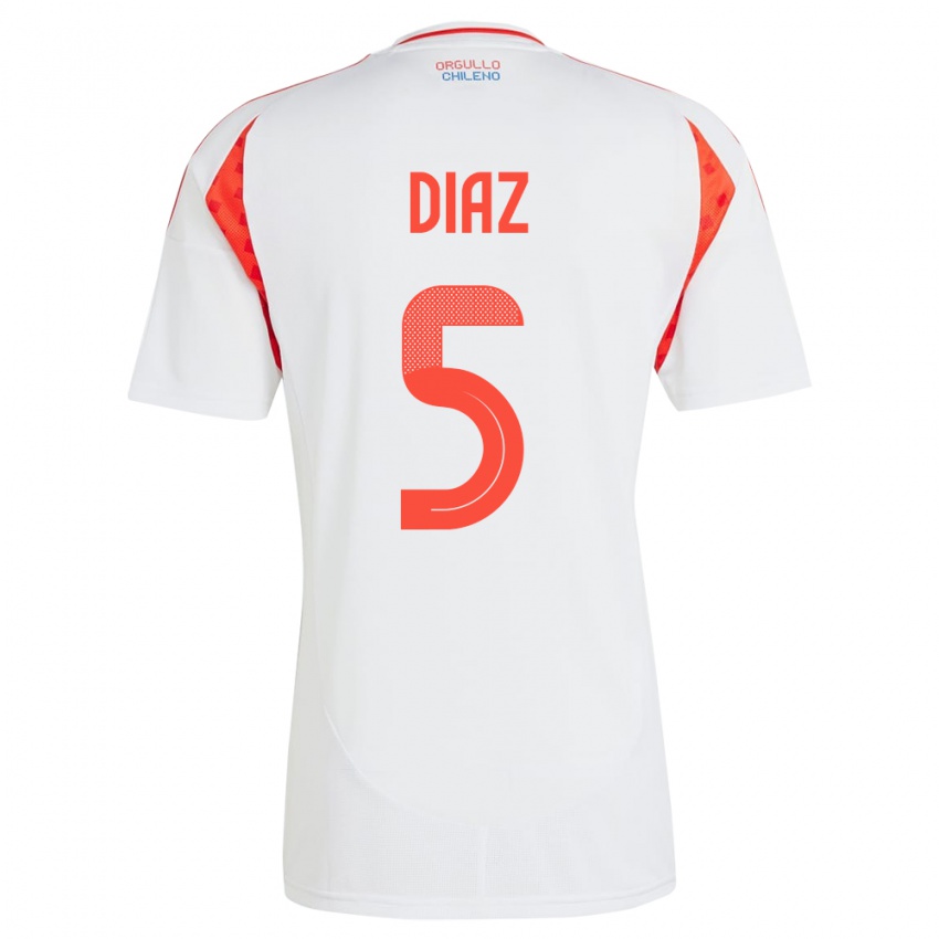 Női Chile Paulo Díaz #5 Fehér Idegenbeli Jersey 24-26 Mez Póló Ing