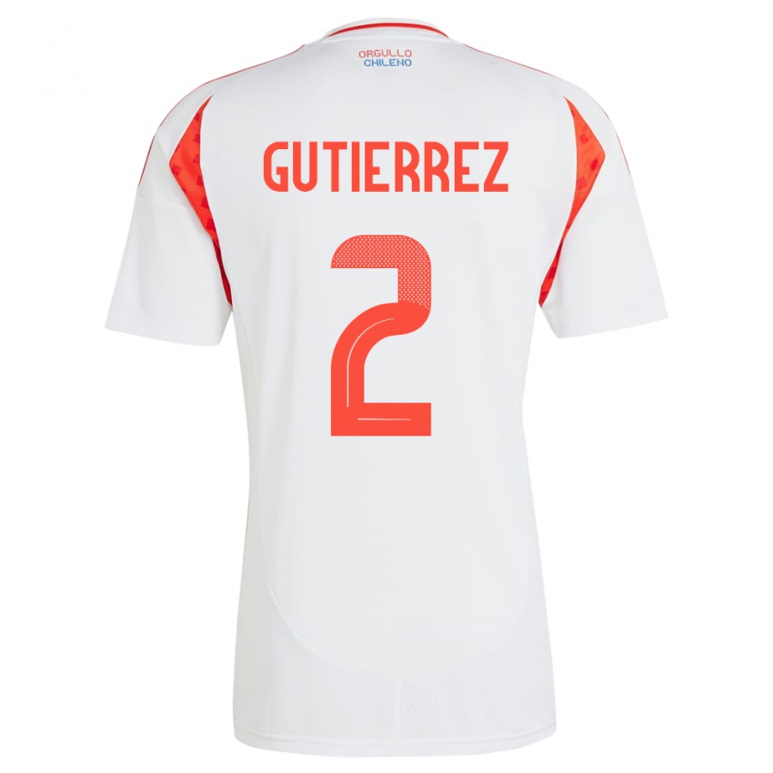 Női Chile Joaquín Gutiérrez #2 Fehér Idegenbeli Jersey 24-26 Mez Póló Ing