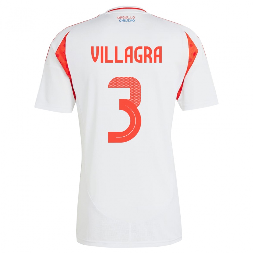 Női Chile Jonathan Villagra #3 Fehér Idegenbeli Jersey 24-26 Mez Póló Ing