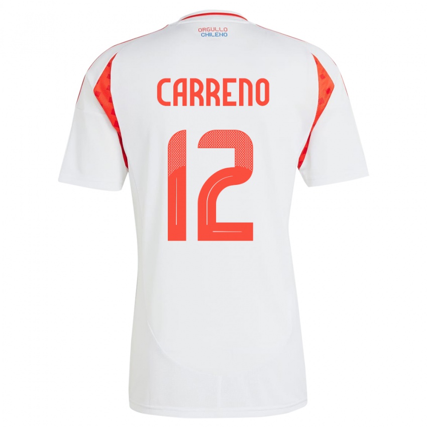 Női Chile Diego Carreño #12 Fehér Idegenbeli Jersey 24-26 Mez Póló Ing