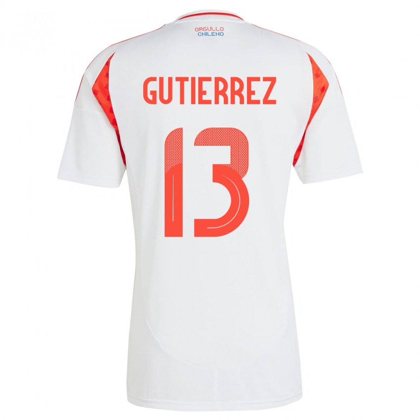 Női Chile Daniel Gutiérrez #13 Fehér Idegenbeli Jersey 24-26 Mez Póló Ing