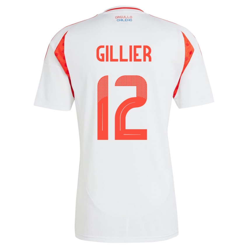 Női Chile Thomas Gillier #12 Fehér Idegenbeli Jersey 24-26 Mez Póló Ing