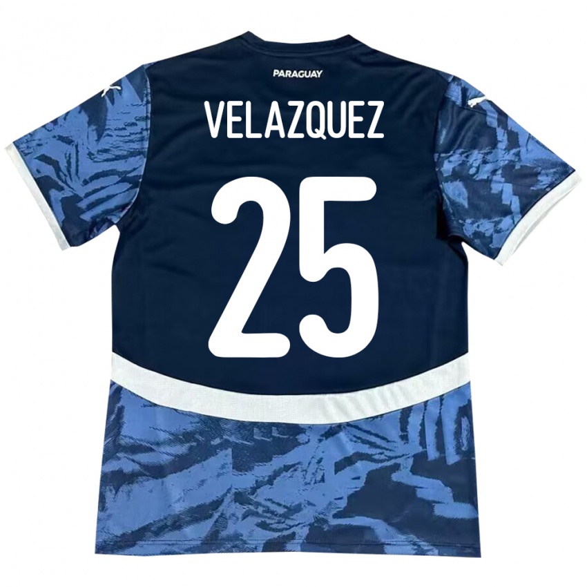 Női Paraguay Gustavo Velázquez #25 Kék Idegenbeli Jersey 24-26 Mez Póló Ing