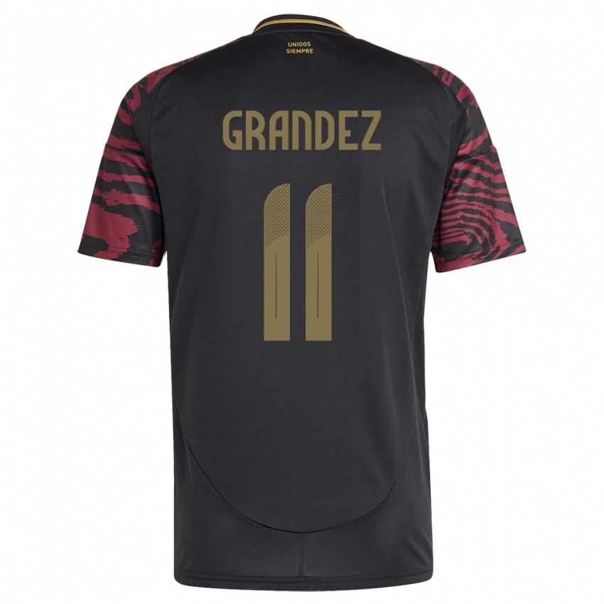 Női Peru Guillermo Grández #11 Fekete Idegenbeli Jersey 24-26 Mez Póló Ing