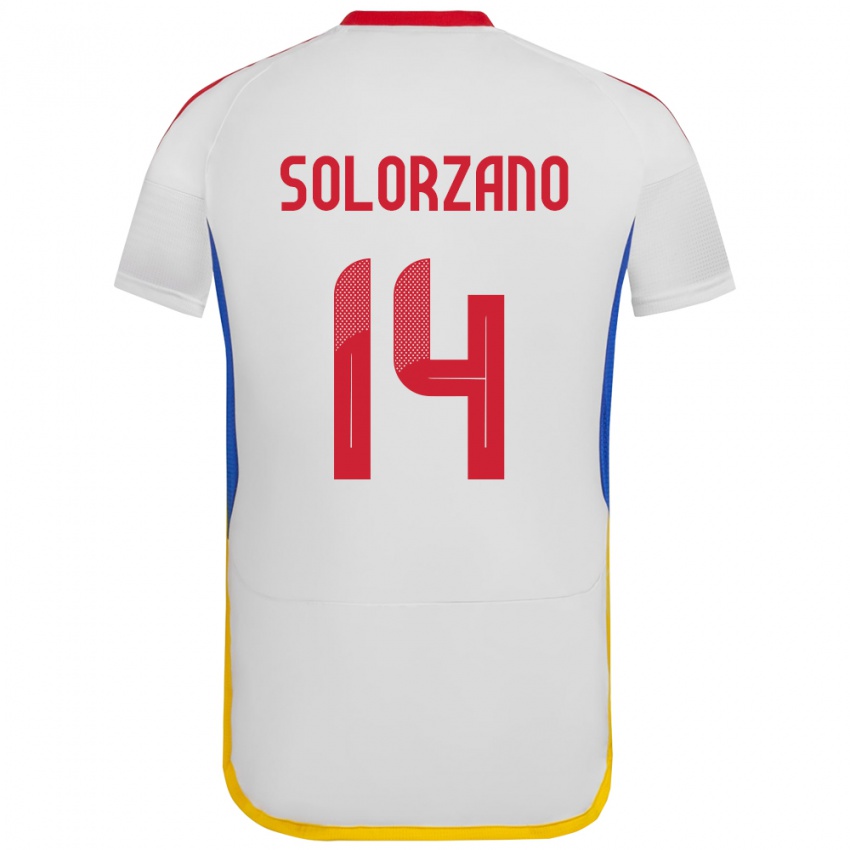 Női Venezuela Fabiola Solórzano #14 Fehér Idegenbeli Jersey 24-26 Mez Póló Ing