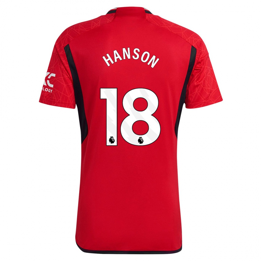 Gyermek Kirsty Hanson #18 Piros Hazai Jersey 2023/24 Mez Póló Ing