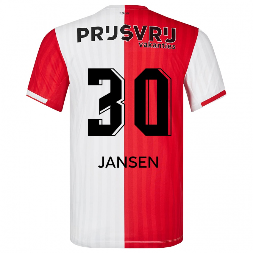 Gyermek Thijs Jansen #30 Piros Fehér Hazai Jersey 2023/24 Mez Póló Ing