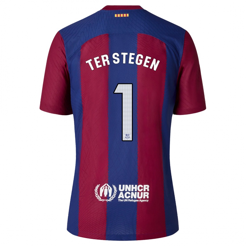 Gyermek Marc-Andre Ter Stegen #1 Piros Kék Hazai Jersey 2023/24 Mez Póló Ing