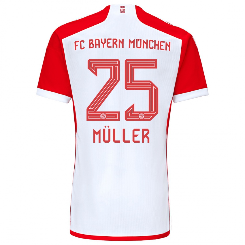 Gyermek Thomas Muller #25 Piros Fehér Hazai Jersey 2023/24 Mez Póló Ing