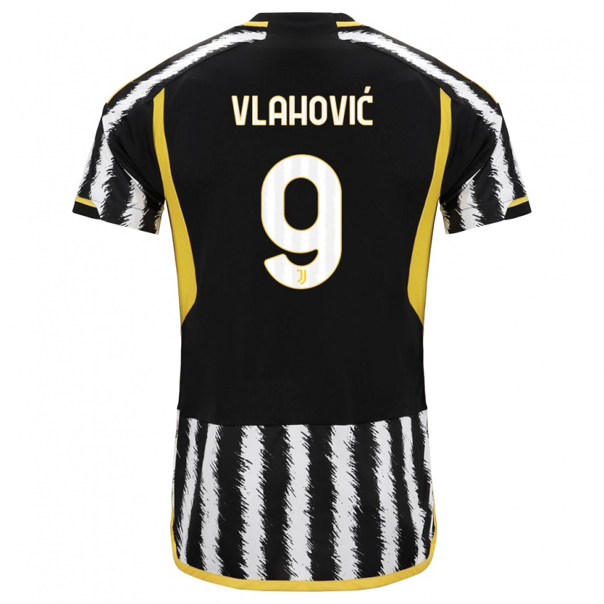 Gyermek Dusan Vlahovic #9 Fekete-Fehér Hazai Jersey 2023/24 Mez Póló Ing